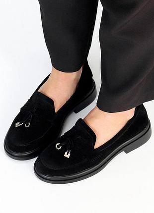 Туфлі лофери натуральнйи замш чорні