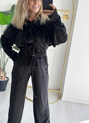 Костюм 🫦 брюки + кофта из плюшевого велюра, укороченная кофта на молнии, брюки с высокой посадкой, стильный и практичный 💣 мод 069, 42-48