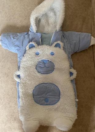 Детский комбинезон, человечек. теплый, осень-зима. размер 62. голубого - белый.