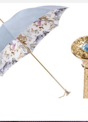 Новый стильный изысканный зонт, паросолька голубая, механическая женская, итальянского бренда pasotti