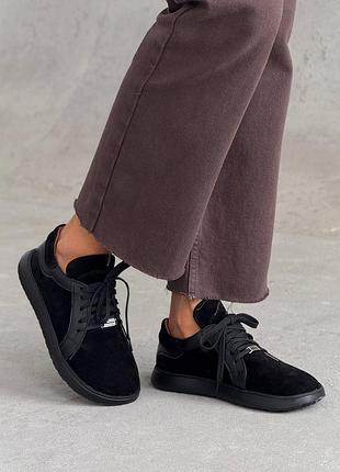 Черные женские кеды из натуральной кожи на весну осень