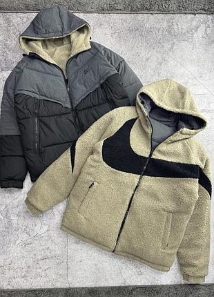 Зимова двостороння куртка пуховик nike чоловіча куртка найк з капюшоном