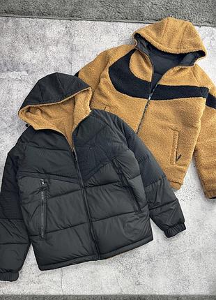 Зимова двостороння куртка пуховик nike чоловіча куртка найк з капюшоном