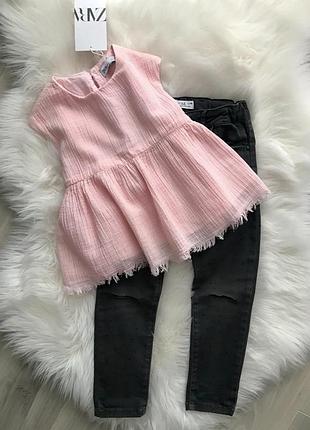 Ніжна муслінова блуза/сорочка/туніка zara для дівчинки. джинси у подарунок.