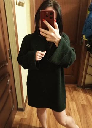Женский базовый черный свитер-платье-туника оверсайз