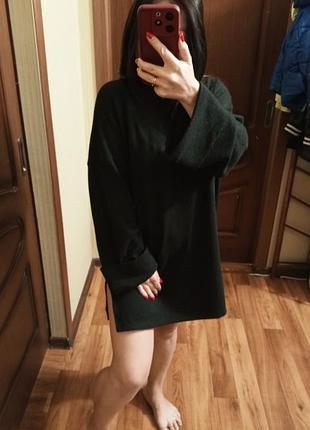 Женский базовый черный свитер-платье-туника оверсайз