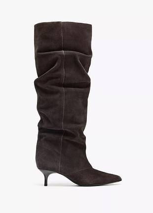 Сапоги из замшевого спилка на каблуках китен хил