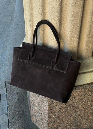 Замшевая коричневая сумка, формат а4, сумка шоппер замша, натуральный замш