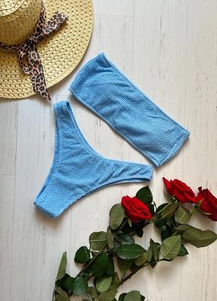 Купальник голубой жатка бандо