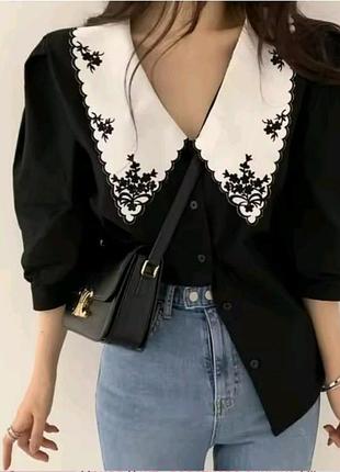 Рубашка женская с белым воротничком вышивка