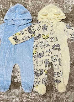 Плюшеві чоловічки ромпери на кнопках р 74-80 комплект 2шт