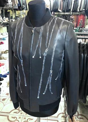 Бомбер шкіряний оригінальний,сірий італія