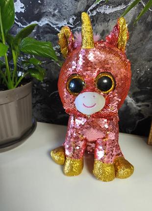 Іграшка фірмова ty кіт єдиноріг з великими очима в паєтках