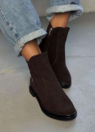 Женские замшевые ботинки коричневые натуральная замша