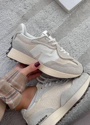 Женские кроссовки new balance 327 beige замша текстиль