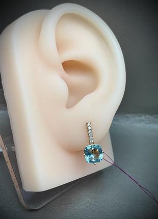 Позолочені сережки із блакитним фіанітом