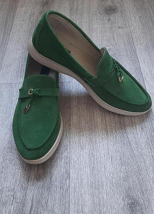 Лофери жіночі зелені натуральний замш 39 розмір 25 см устілка