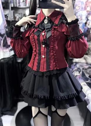 Сорочка бордо з чорним мереживом , бантиком jk