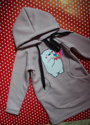 Тепла туніка з капюшоном та кишенями на дівчинку