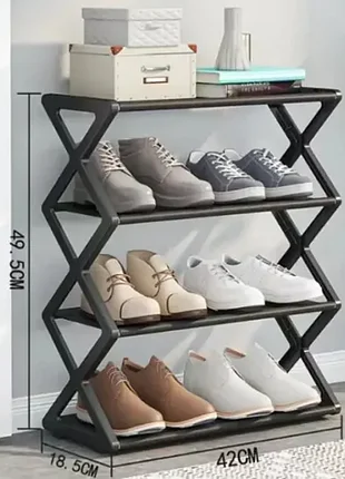 Полка для обуви с 4 разборными уровнями в черном цвете, стильная полка обувная 42х18.5х49.5 см