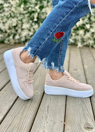 Женские кроссовки nike air force 1 sage pink white 2