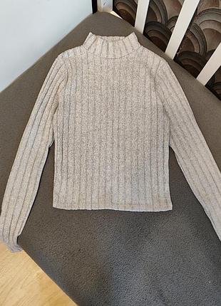 Женская кофта, гольф серый в рубчик xs