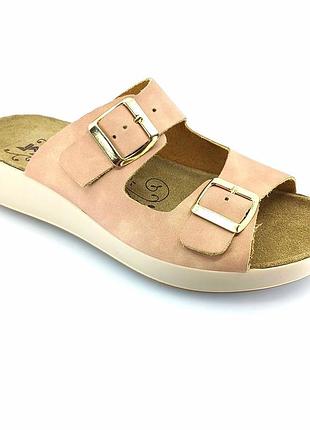 Шлепанцы с двухюм пряжками женские бежевые imac 757061