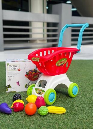 Дитячий іграшковий візок з продуктами візок супермаркет з іграшковими продуктами для дітей 3+ рочків набір для гри в магазин