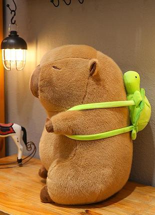 М’яка іграшка для дітей 3+ рочків капібара 40 см з рюкзаком дитяча плюшева іграшка капібара з рюкзачком черепаха