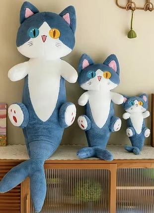 Детская игрушка мягкая кот акула 50 см плюшевая игрушка для детей котик акула синий