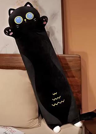 Плюшева велика іграшка для дітей кіт батон 90 см мʼяка дитяча іграшка котик з великими очима колір чорний