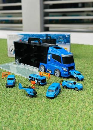 Великий дитячий поліцейський автовоз із 6 машинками зі спуском і спецтехнікою іграшка трейлер з машинками для хлопчика