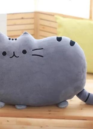 Дитяча плюшева іграшка кіт пушин 40 см м’яка іграшка подушка для дітей котик колір сірий