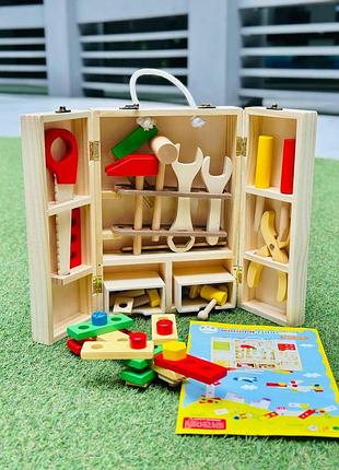 Деревʼяний дитячий набір інструментів у валізі деревʼяні іграшкові інструменти для дитини 3+ рочків в чемодані
