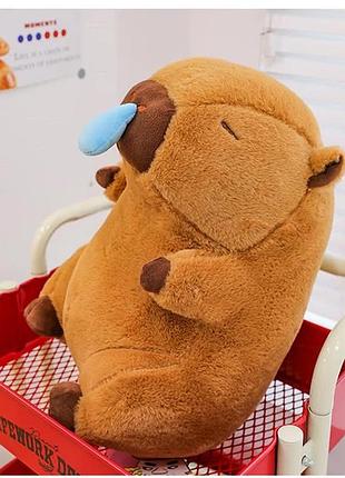 Іграшка плюшева капібара 30 см з соплею для дітей колір коричневий мʼяка дитяча іграшка капібара із сопелькою