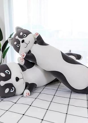 Мягкая детская игрушка хаски 80 см батон большая плюшевая подушка антистресс собачка хаски для детей