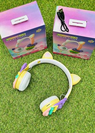 Дитячі бездротові навушники для дівчинки з котячими вушками та підсвіткою підтримують bluetooth fm радіо та шумозаглушення