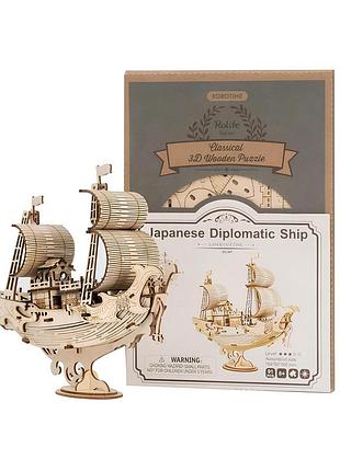Деревянный 3d конструктор для детей 8+ лет robotime дипломатический японский корабль 91 деталь 18х5х16 см