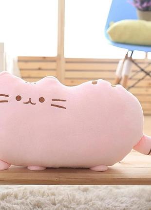 М’яка іграшка подушка для дітей котик 40 см колір рожевий дитяча плюшева іграшка кіт пушин