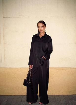 Жіночий повсякденний класичний костюм двійка штани брюки та рубашка сорочка тканина якісний подвійна щільний шовк