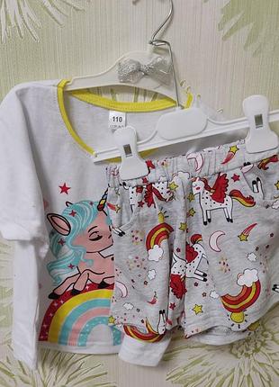 Летний костюм с единорогом для девочки, размер 110