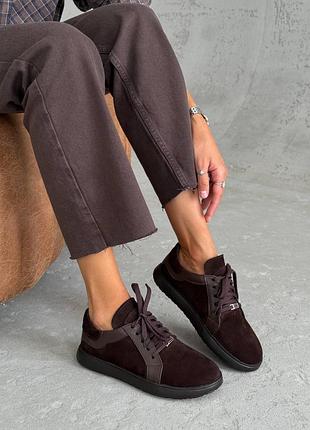 Кеды женские коричневые / анатомические кеды шоколадного цвета / коричневые кеды из натуральной кожи / замшевые кеды шоколад