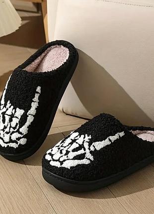 Капці жіночі у2к капці чоловічі готика теплі капці домашние тапочки принт скелет