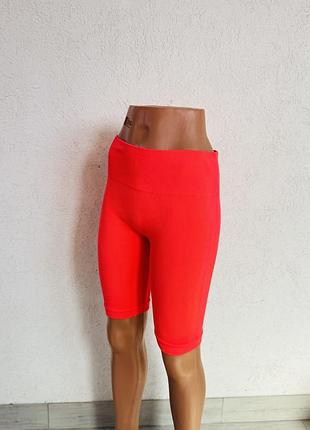 Нейлонові шорти primark m велосипедки в рубчик висока посадка безшовні яскраві помаранчеві ультра
