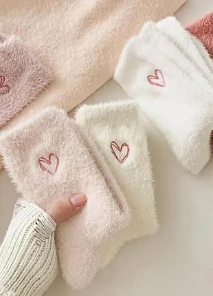 Мягкие носки с вышивкой с сердечком - теплый, толстый флис для осени и зимы (можно стирать в пралке).