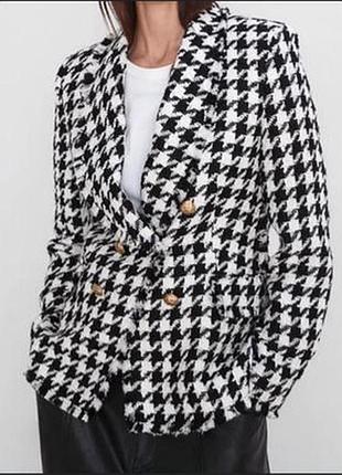 Двобортний жакет в гусячу лапку