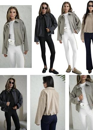 Укорочена вовняна куртка з коміром на блискавці жіноча — бежевий, сірий, кемел