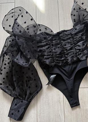 Незвичайний корсет боді чорний в горошок