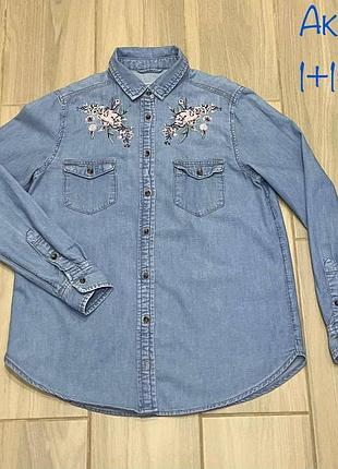 Джинсовая рубашка new look denim с вышивкой свободного кроя