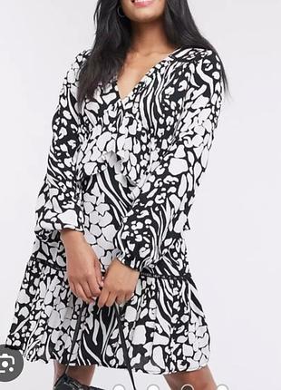 Натуральное стильное платье с оборками длинный рукав вискоза платья